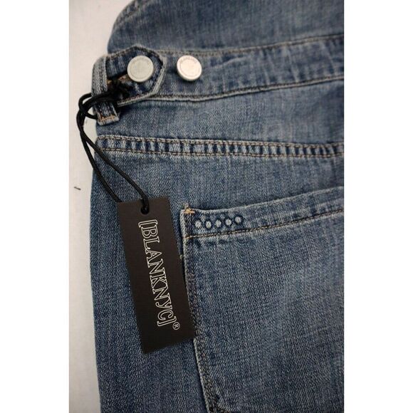 BlankNYC 80U-8456 Women's Sz 31 Blue Denim Distressed Frayed Hem Shorts Overalls - Picture 4 of 5